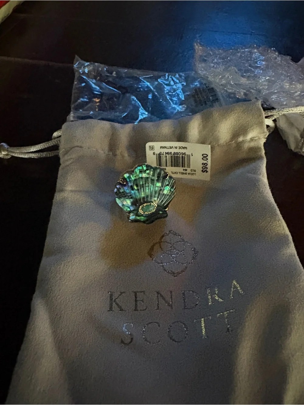 Kendra Scott Lucia Shell Abalone Silver Cocktail Ring size 6 BNWT